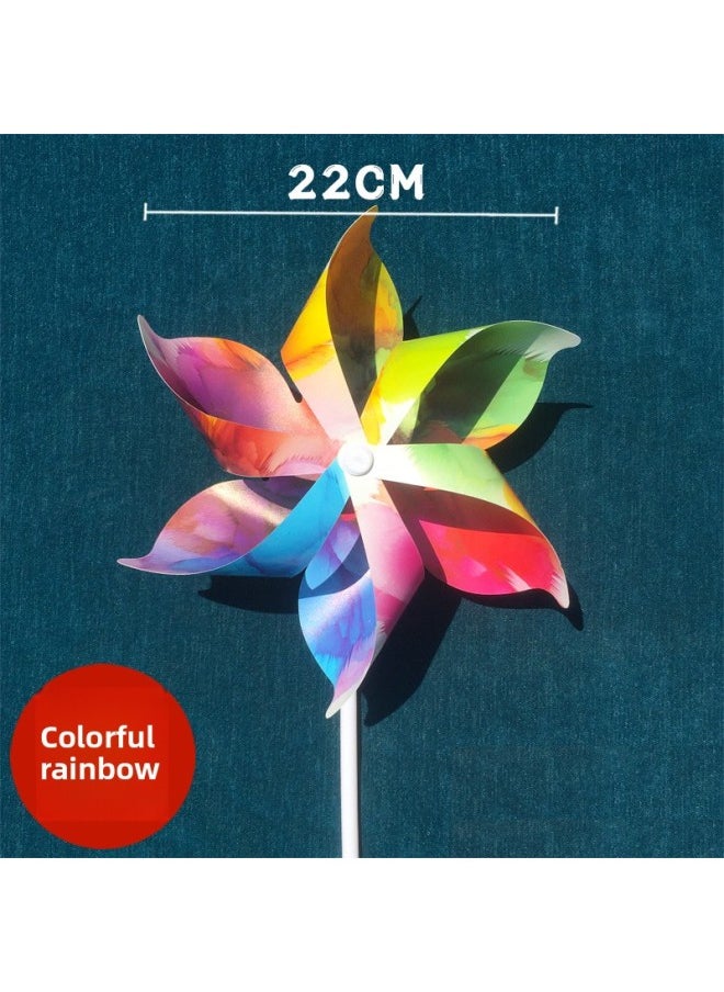 null - Cherry Blossom Festival Windmill Macaron Plastic Kindergarten Dance Props Handheld Wooden Pole Rotating Insert To Decorate Windmill-Color:Colorful Rainbow 22cm With 40cm Pole 10 Pieces - Image 1