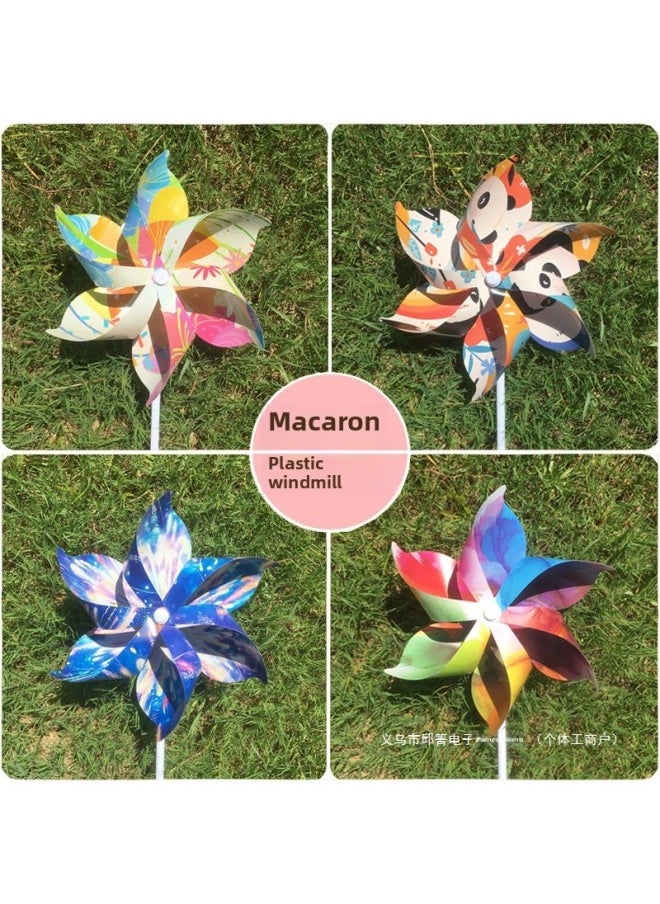 null - Cherry Blossom Festival Windmill Macaron Plastic Kindergarten Dance Props Handheld Wooden Pole Rotating Insert To Decorate Windmill-Color:Colorful Rainbow 22cm With 40cm Pole 10 Pieces - Image 1