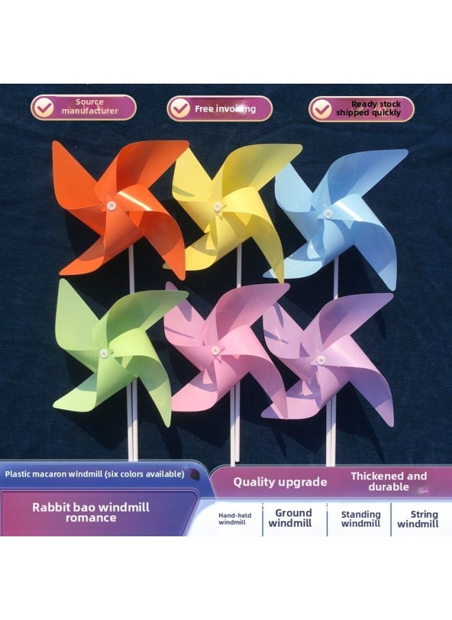 null - Cherry Blossom Festival Windmill Macaron Plastic Kindergarten Dance Props Handheld Wooden Pole Rotating Insert To Decorate Windmill-Color:Colorful Rainbow 22cm With 40cm Pole 10 Pieces - Image 1