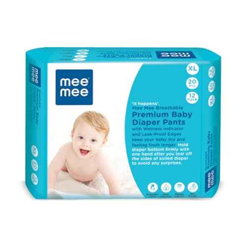 Mee Mee Premium Breathable Baby Diaper Pants XL Size, 20 Pieces For 0-2 Years, 12 Kgs | Fast Absorbing, Cotton Soft Feel with Wetness Indicator | Double Layer Leakage Protection Up to 12 Hours - Image 1