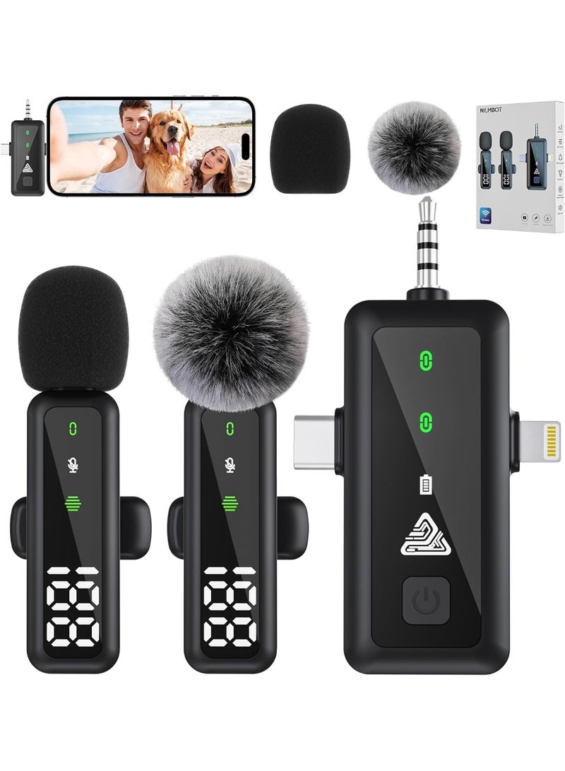 NILMBOT 3 in 1 Professional Wireless Lavalier Microphone for iPhone, Android, Camera, Mini Microphone, Crystal Clear Sound Quality for Recording, Live Streaming, Microphone Clips (3 IN 1 LED) - Image 1