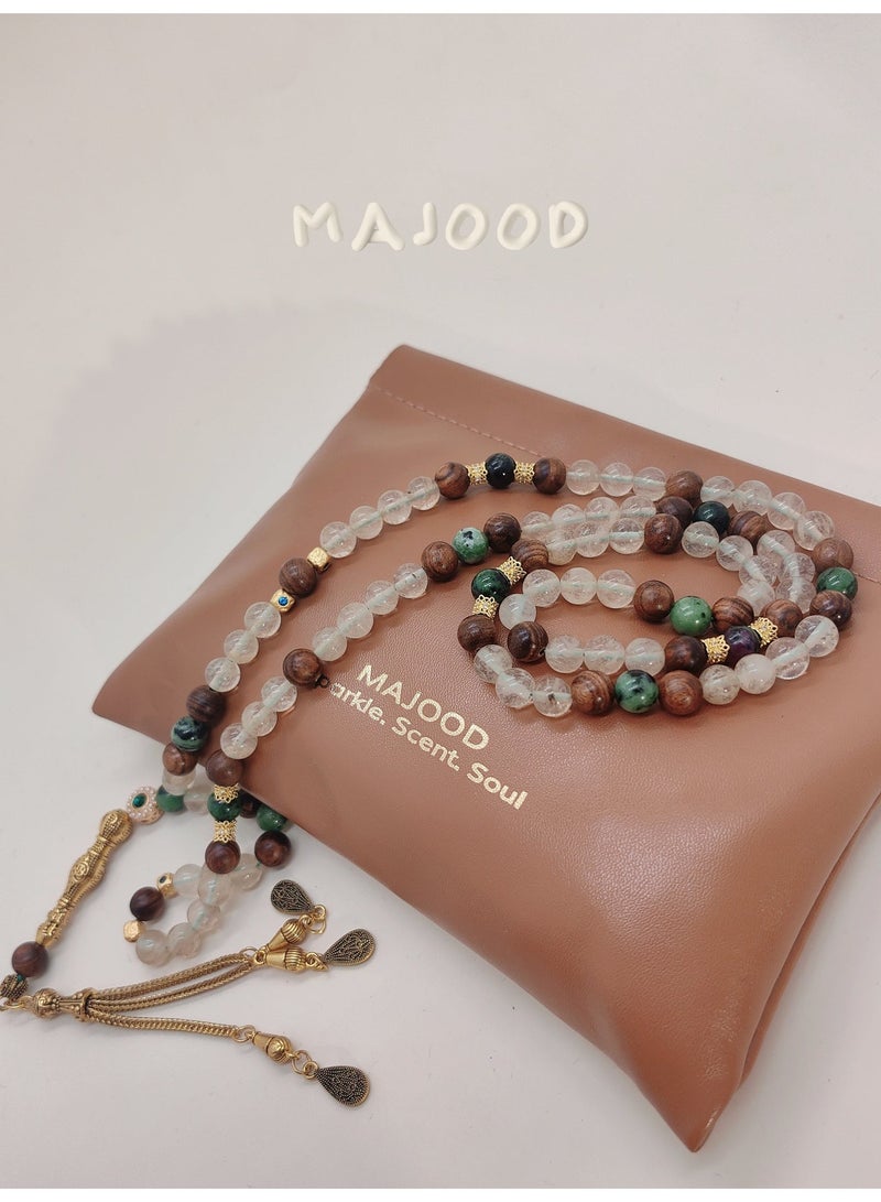 موجود تصميم أصلي/99 بلورة طبيعية مع حبات صلاة من الأحجار الكريمة الطبيعية/مسبحة/8 مم - Image 1