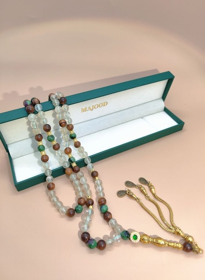 موجود تصميم أصلي/99 بلورة طبيعية مع حبات صلاة من الأحجار الكريمة الطبيعية/مسبحة/8 مم - Image 3