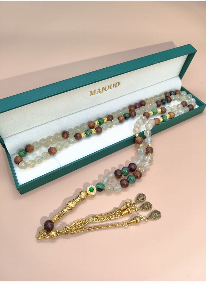 MAJOOD Original Design/99 Natural Crystals With Natural Gemstone Prayer Beads /Tasbih/8mm  - Image 4