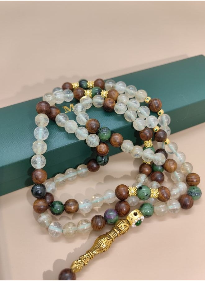 MAJOOD Original Design/99 Natural Crystals With Natural Gemstone Prayer Beads /Tasbih/8mm  - Image 5