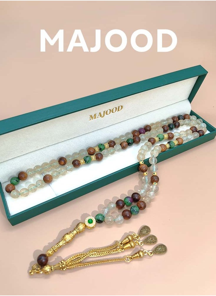 MAJOOD Original Design/99 Natural Crystals With Natural Gemstone Prayer Beads /Tasbih/8mm  - Image 1