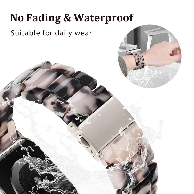 V-MORO Resin Bands Compatible with Apple Watch Series 8/9/10/11 44/45/46/42mm Lightweight Fashion Cute Strap with Starlight Stainless Steel Buckle for iwatch Ultra 49mm Series 7/SE/6/5/4/3/2/1(Tortoise Stone) - Image 4