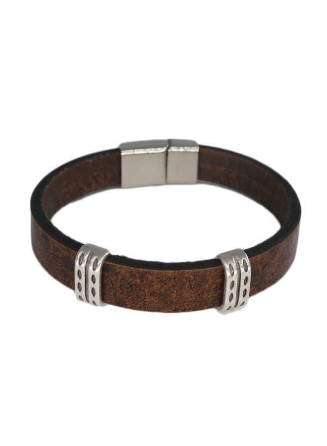 Ebsem Spiritual Handmade Genuine Leather Arm Bracelet Bangle Wristband Wrap for Men, Women Unisex (Brown with Metal Beads) - Image 1