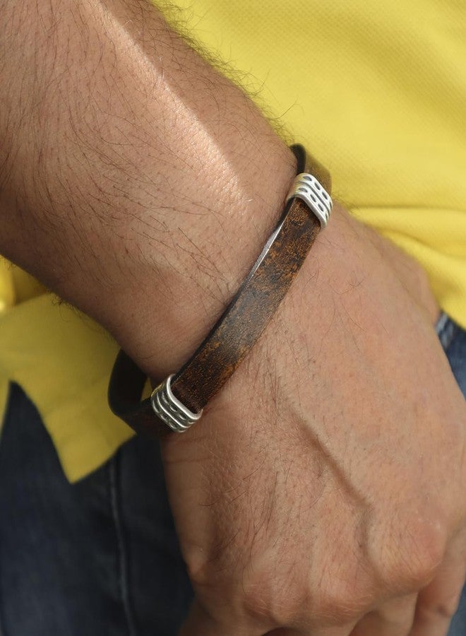 Ebsem Spiritual Handmade Genuine Leather Arm Bracelet Bangle Wristband Wrap for Men, Women Unisex (Brown with Metal Beads) - Image 2