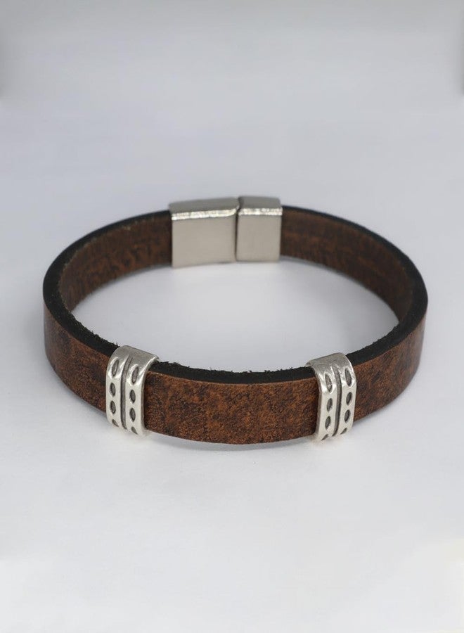 Ebsem Spiritual Handmade Genuine Leather Arm Bracelet Bangle Wristband Wrap for Men, Women Unisex (Brown with Metal Beads) - Image 5
