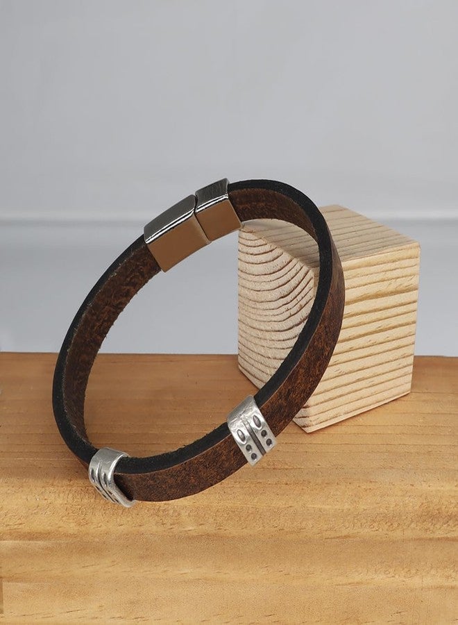 Ebsem Spiritual Handmade Genuine Leather Arm Bracelet Bangle Wristband Wrap for Men, Women Unisex (Brown with Metal Beads) - Image 3