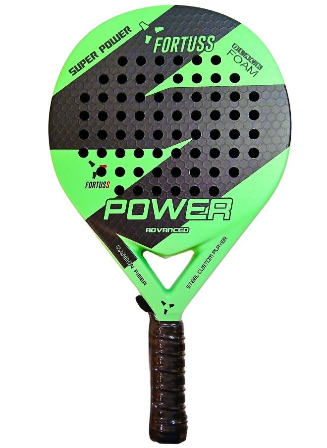FORTUSS Padel Tennis Racket - Full Carbon Fiber - 3D Hexagon Surface With Light Eva Memory Flex Foam Core - Padel Racquet - Round Shape Paddle Racket With Bag Included (Green)  - Image 1