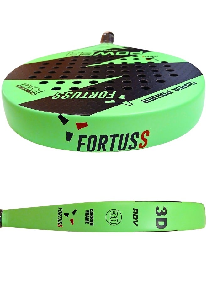 FORTUSS Padel Tennis Racket - Full Carbon Fiber - 3D Hexagon Surface With Light Eva Memory Flex Foam Core - Padel Racquet - Round Shape Paddle Racket With Bag Included (Green)  - Image 3