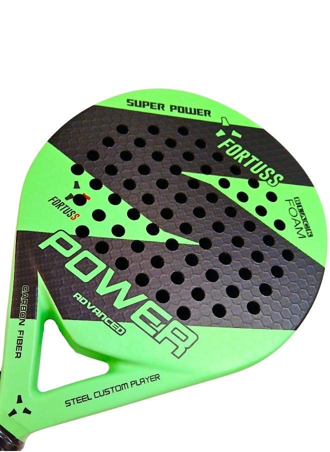 FORTUSS Padel Tennis Racket - Full Carbon Fiber - 3D Hexagon Surface With Light Eva Memory Flex Foam Core - Padel Racquet - Round Shape Paddle Racket With Bag Included (Green)  - Image 4