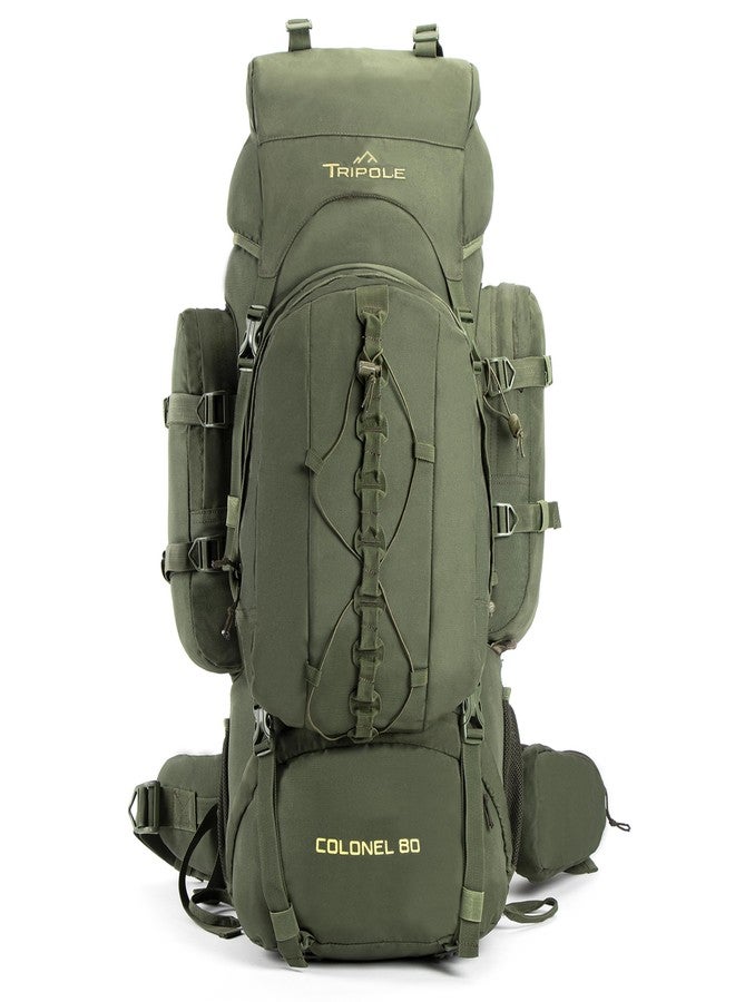 Tripole Colonel Metal Frame 80L Rucksack with Detachable Bag & Rain Cover for Trekking & Travelling | Men & Women | 3 Year Warranty (Army Green, 80) - Image 1