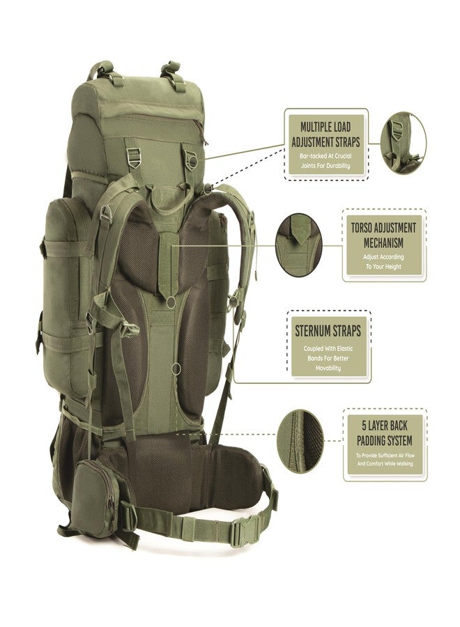 Tripole Colonel Metal Frame 80L Rucksack with Detachable Bag & Rain Cover for Trekking & Travelling | Men & Women | 3 Year Warranty (Army Green, 80) - Image 2