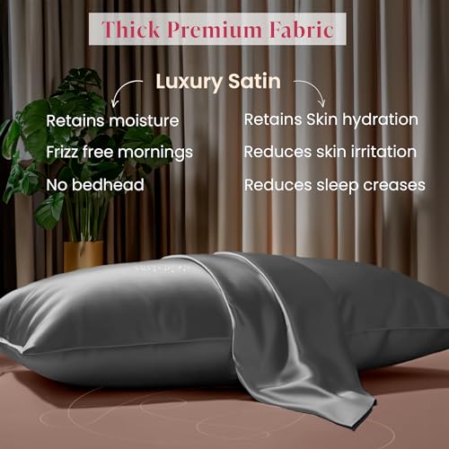 Silvr Bear Luxury Solid Satin Pillow Covers + 3 Scrunchies | Aesthetic Pillowcase-Standard - 18 X 27 Inches | Great For Hair And Skin | Combo Pack (Silver Gray, Luxe Satin), 250 TC, 5 Piece - Image 4