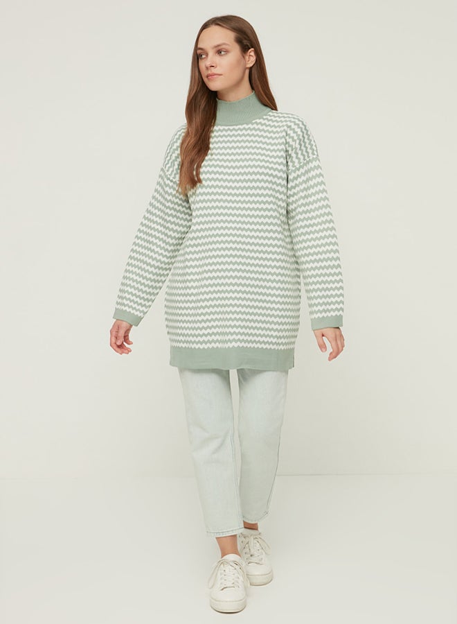 trendyol Mint Half Turtleneck Striped Knitwear Sweater TCTAW22AK0185 - Image 3