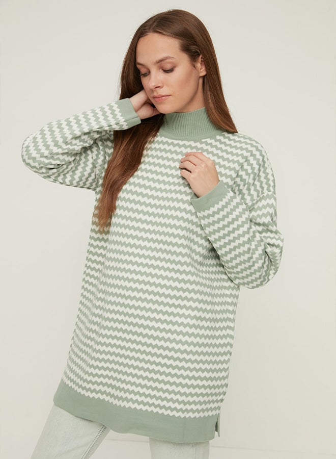 trendyol Mint Half Turtleneck Striped Knitwear Sweater TCTAW22AK0185 - Image 1