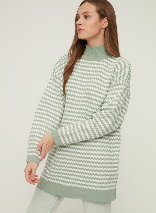 trendyol Mint Half Turtleneck Striped Knitwear Sweater TCTAW22AK0185 - Image 2