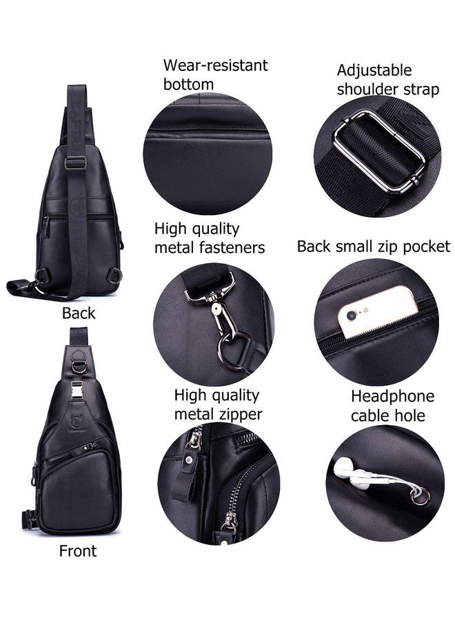BULLCAPTAIN BULLCAPTAIN Leather Men Sling Bag Casual Crossbody Chest Bags Travel Daypack (Black)  - Image 2