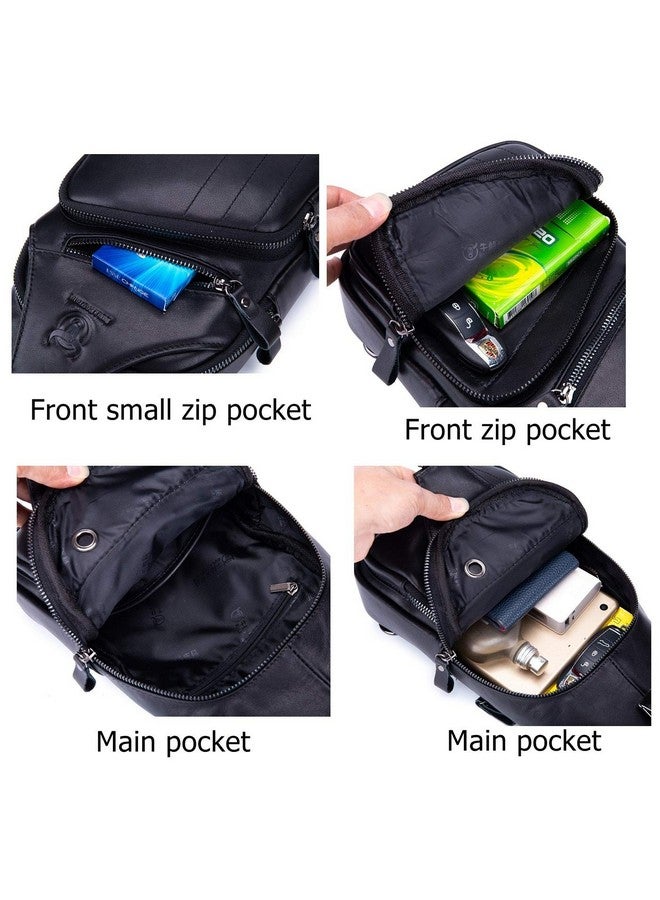 BULLCAPTAIN BULLCAPTAIN Leather Men Sling Bag Casual Crossbody Chest Bags Travel Daypack (Black)  - Image 3