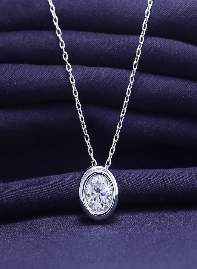 SAVEARTH DIAMONDS 18K White Gold Plated Bezel-Set Solitaire Necklace, 6.5MM Moissanite Diamond Choker Pendant Necklace For Women Jewelry 18"+2" Inch Extender (0.90 ctw) - Image 3