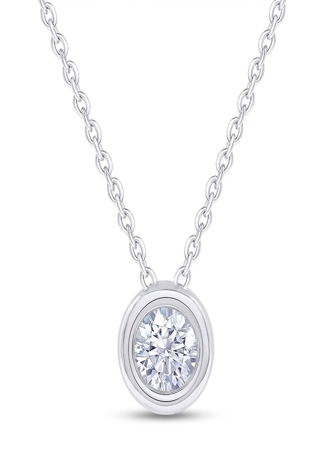 SAVEARTH DIAMONDS 18K White Gold Plated Bezel-Set Solitaire Necklace, 6.5MM Moissanite Diamond Choker Pendant Necklace For Women Jewelry 18"+2" Inch Extender (0.90 ctw) - Image 1