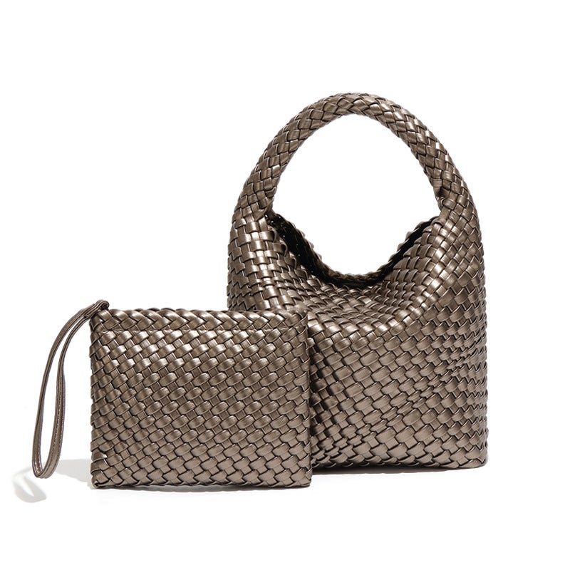 2025 Early Spring New Fashion High-End Fully Hand-Woven Bag Mother Bag Single Shoulder Large Capacity Tote Bucket Bag - Image 1
