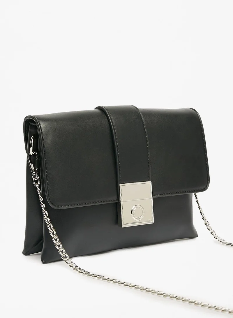 Flora Bella By Shoexpress Solid Crossbody Bag with Chain Strap and Metallic Accent