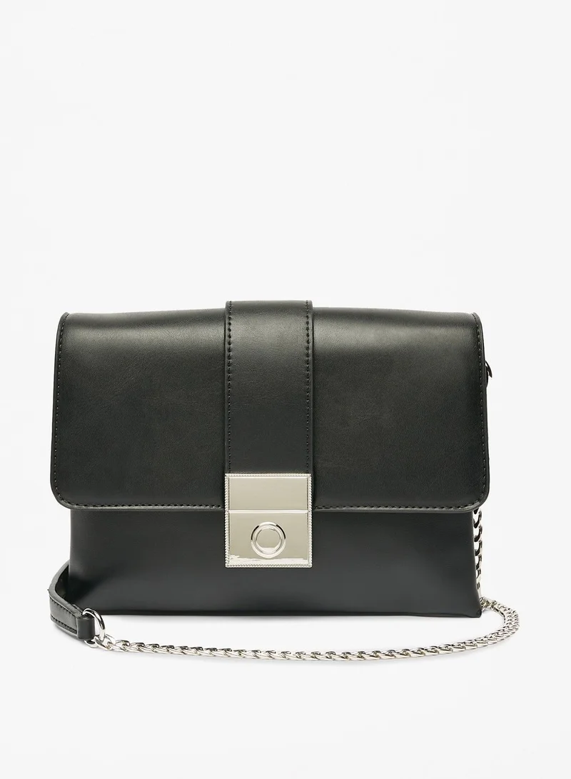 Flora Bella By Shoexpress Solid Crossbody Bag with Chain Strap and Metallic Accent