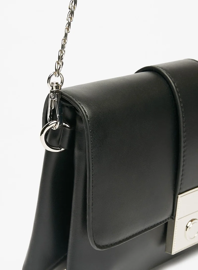 Flora Bella By Shoexpress Solid Crossbody Bag with Chain Strap and Metallic Accent