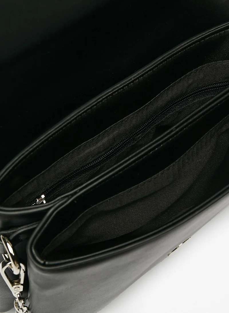 Flora Bella By Shoexpress Solid Crossbody Bag with Chain Strap and Metallic Accent
