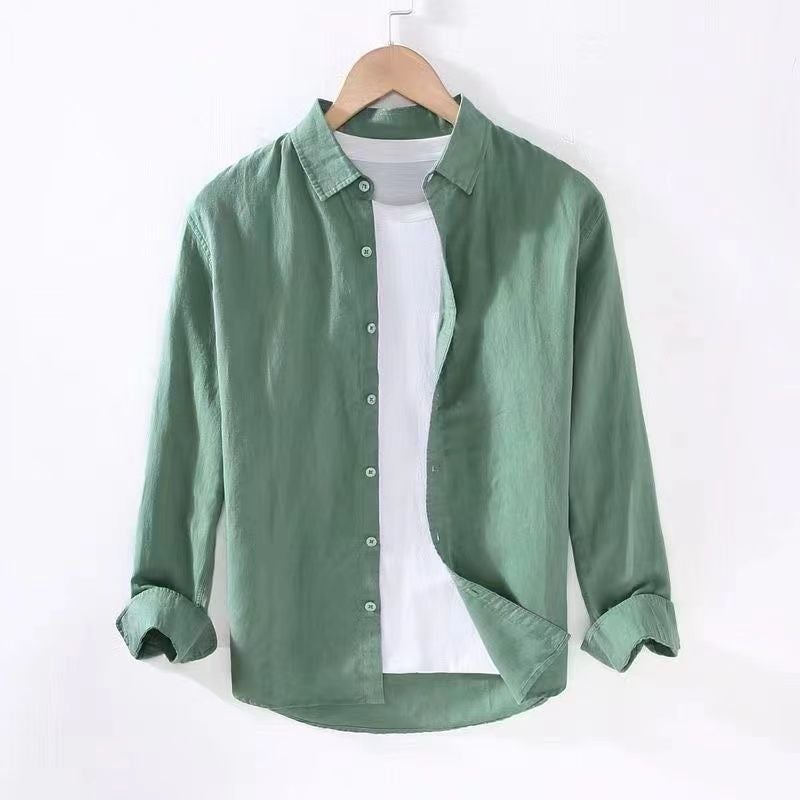 Men's Linen Long Sleeve Shirt Linen Men's Japanese Casual Loose Cotton Linen Shirt Spring and Summer Outer Wear Shirt - Image 1