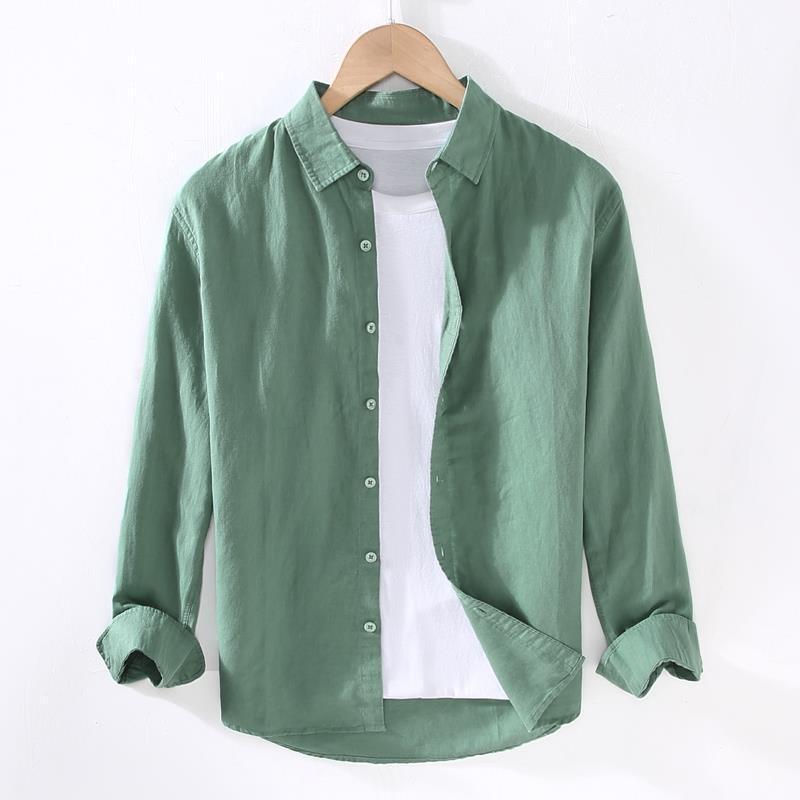Men's Linen Long Sleeve Shirt Linen Men's Japanese Casual Loose Cotton Linen Shirt Spring and Summer Outer Wear Shirt - Image 2