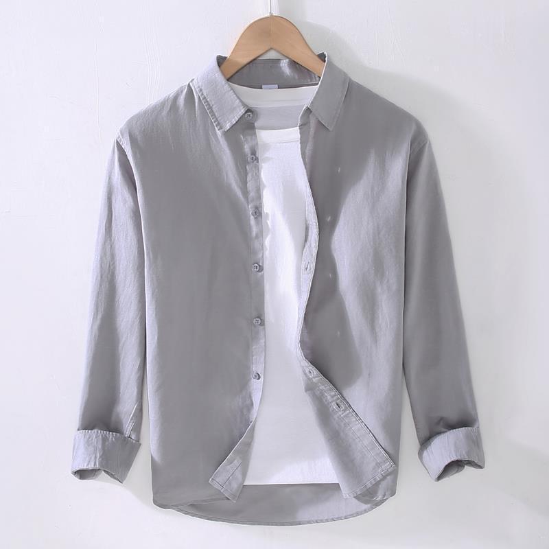 Men's Linen Long Sleeve Shirt Linen Men's Japanese Casual Loose Cotton Linen Shirt Spring and Summer Outer Wear Shirt - Image 5