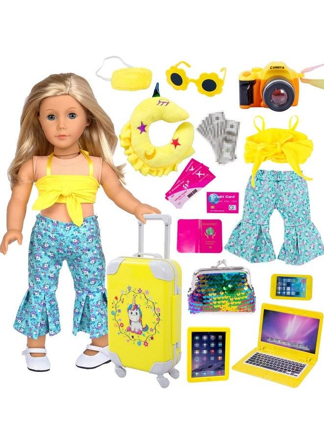 ebuddy - Doll Clothes And Accessories 18 Inch Doll Travel Set With Unicorn Printed Luggage Suitcase Fit For 18 Inch Girl Dollmost 18 Inch Dolls(No Doll) - Image 1