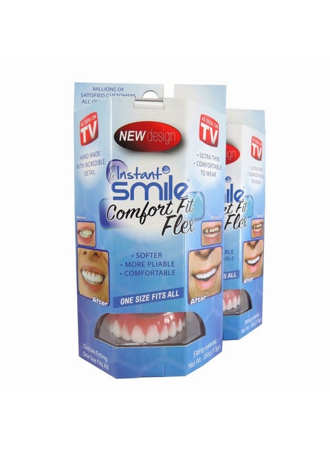 Flex 2Pk - Bright White Shade - One Size Fits Most. Fix Your Smile At Home In Minutes! Comfortable Upper Cosmetic Veneer For A Perfect Smile!
