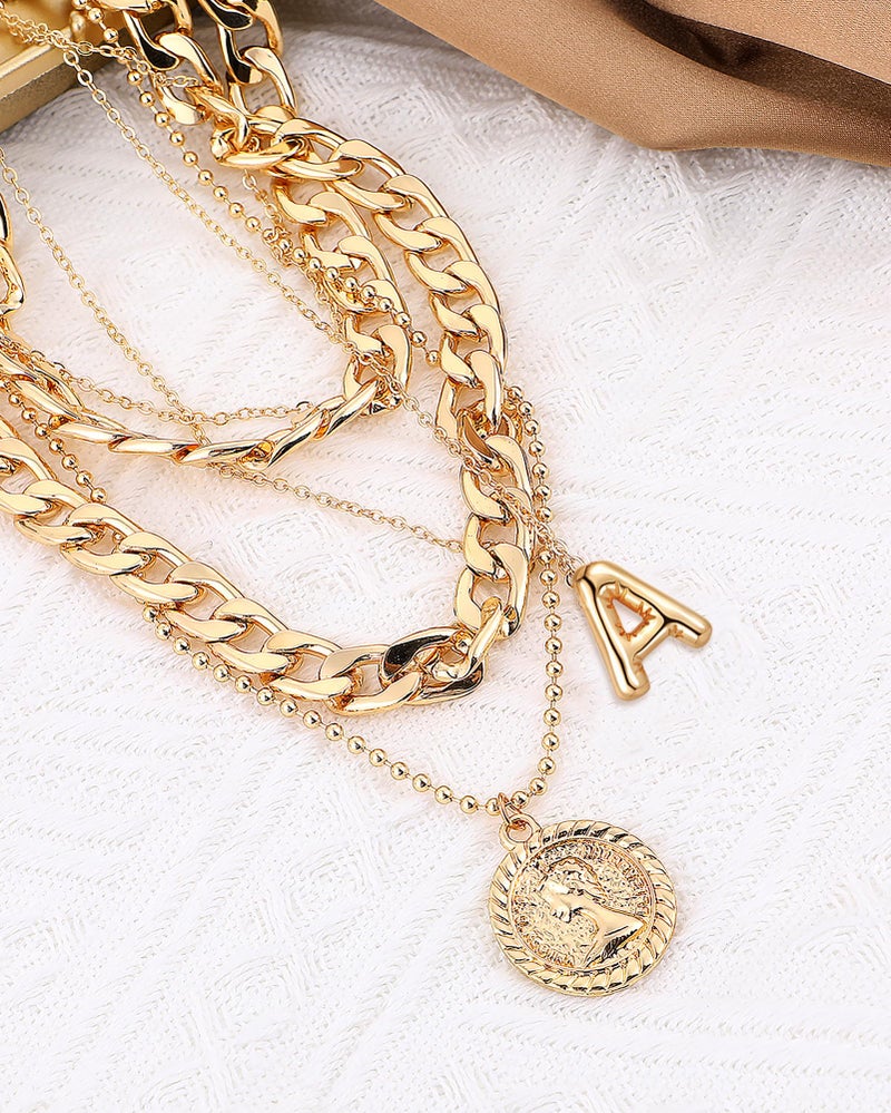 MJartoria Gold Layered Necklaces for Women Trendy Balloon Initial Pendant Necklace Dainty Chunky Chain Choker Necklaces Jewelry Birthday Gifts (A., Gold) - Image 4