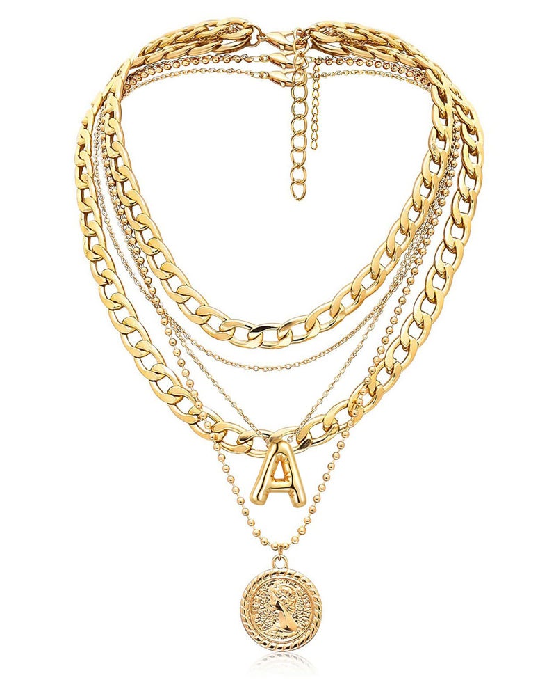 MJartoria Gold Layered Necklaces for Women Trendy Balloon Initial Pendant Necklace Dainty Chunky Chain Choker Necklaces Jewelry Birthday Gifts (A., Gold) - Image 1
