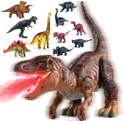 BLmukce 24 Large Dinosaur Toys for Kids 35 Big Dinosaur Tyrannosaurus rex Figure Toy with 10 Dinosaurs Belly Storage Gliding Wheels Lights Sounds Mist Spray TRex that eats Toy for Boys Gift - Image 5