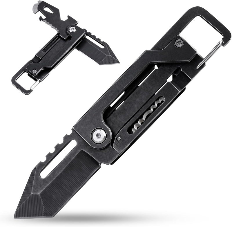 edcfans Keychain Knife, Carabiner Multitool, Tanto Pocket Knife with Key Clip, Box Cutter, Can/Bottle Opener, Screwdriver Wrench, Pry Tools, EDC Hiking Camping Gear, Gifts for Men Women Everyday Carry - Image 1