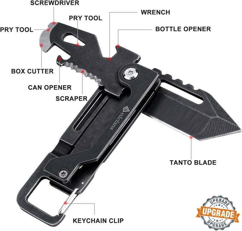 edcfans Keychain Knife, Carabiner Multitool, Tanto Pocket Knife with Key Clip, Box Cutter, Can/Bottle Opener, Screwdriver Wrench, Pry Tools, EDC Hiking Camping Gear, Gifts for Men Women Everyday Carry - Image 2