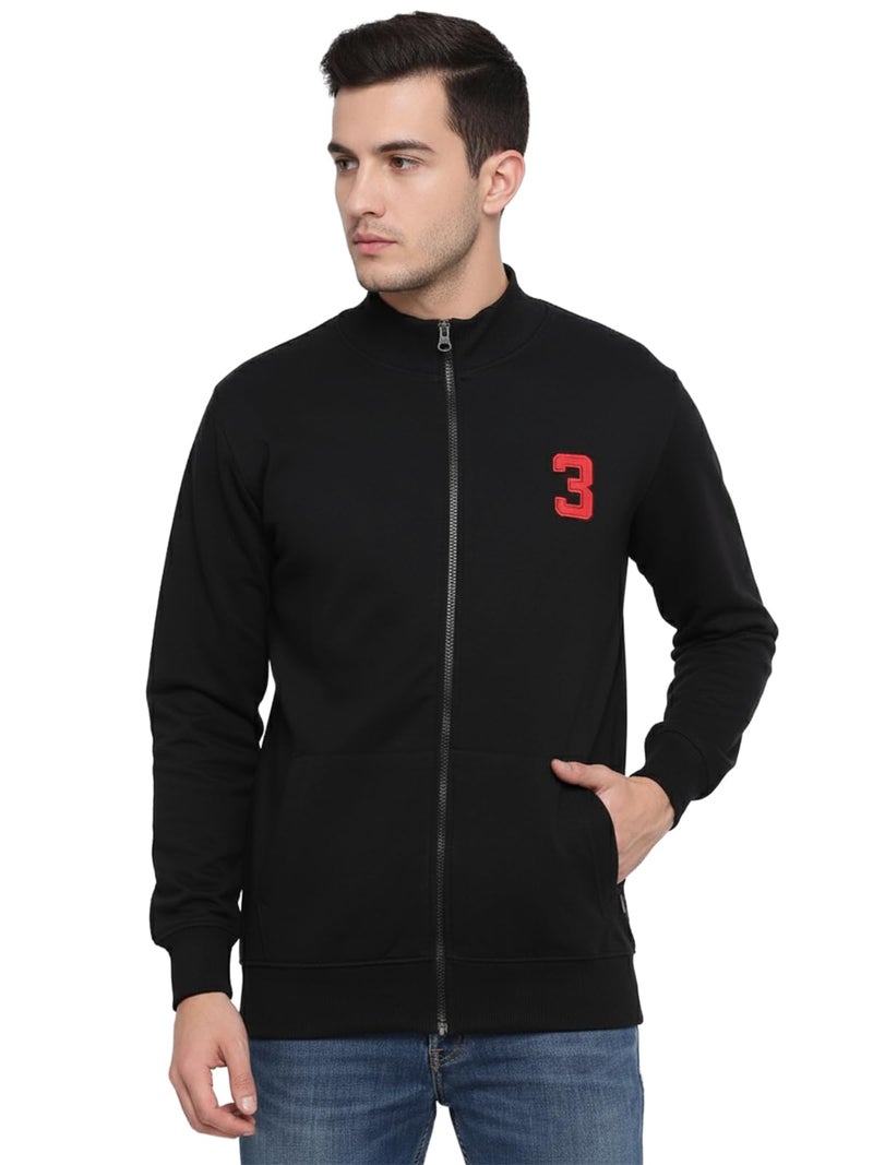 ONN Men's Super Soft Cotton Solid Regular Fit Full Sleeve Hi-Neck Jacket 9003_BLK_S_1PC - Image 1