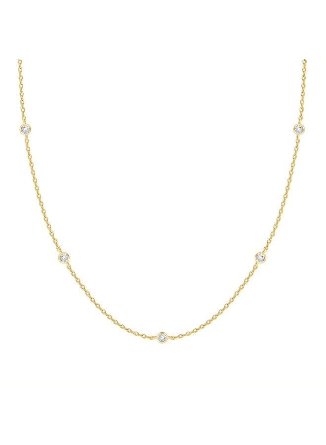 PAVOI 14K White Gold Plated Station Necklace | Simulated Diamond BTY Necklace | Womens CZ Chain Necklace | Layering Necklaces, Yellow Gold, Cubic Zirconia - Image 1