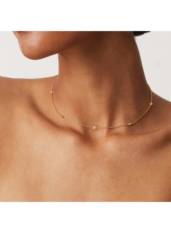 PAVOI 14K White Gold Plated Station Necklace | Simulated Diamond BTY Necklace | Womens CZ Chain Necklace | Layering Necklaces, Yellow Gold, Cubic Zirconia - Image 4