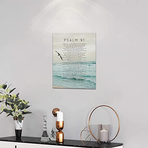 Tourrest Psalm 91 Wall Art Scripture Wall Decor Bible Verse Canvas Prints Christian Religous Framed Artwork for Bedroom Living Room Church 12"x16" - Image 2