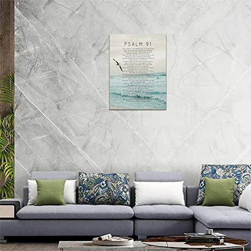 Tourrest Psalm 91 Wall Art Scripture Wall Decor Bible Verse Canvas Prints Christian Religous Framed Artwork for Bedroom Living Room Church 12"x16" - Image 5