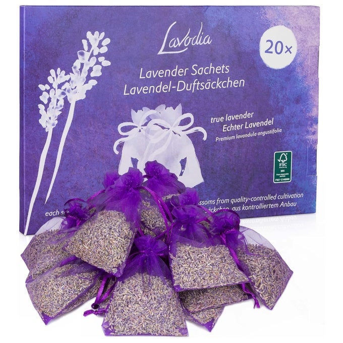 LAVENDER SACHETS FOR DRAWERS AND CLOSETS PACK OF 20 SACHET BAGS WITH DRIED LAVENDER FLOWERS CLOSET DEODORIZER ODOR ELIMINATOR FOR FRESH SCENTED STORAGE