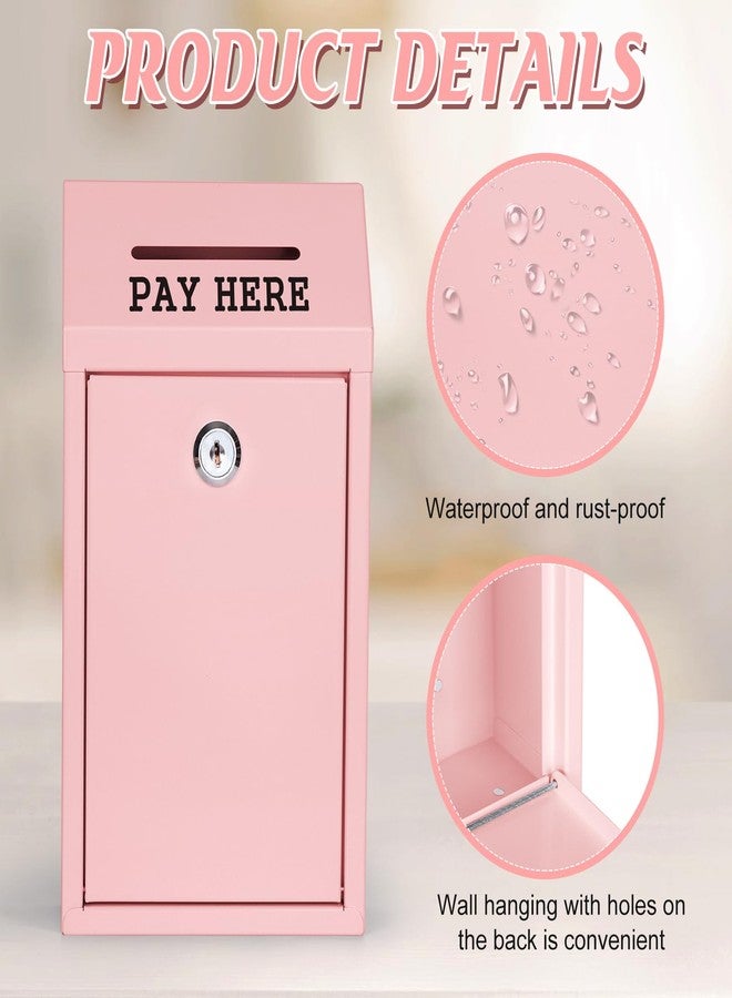 Mkhaslri Metal Donation Box Collection Safe Suggestion Box with Lock Wall Mounted Mailbox Delivery Ballot Case Key Drop Case for Home Office Outdoor Door (Pink, 10.24 x 5.71 x 2.95 Inch) - Image 3